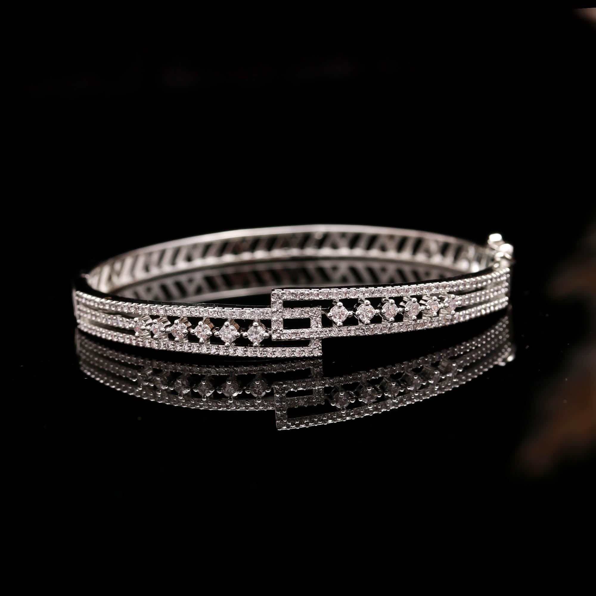 Elegant Silver Diamond Bracelet for Women | Stylish Zircon Stone Kada